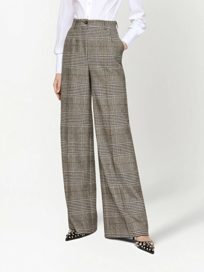 Dolce & Gabbana Check-pattern Virgin Wool Wide-leg Trousers In Grey