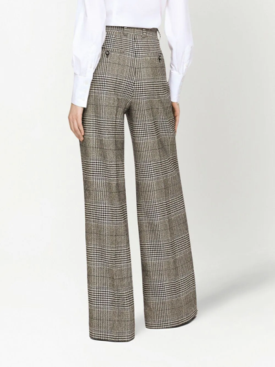 Dolce & Gabbana Check-pattern Virgin Wool Wide-leg Trousers In Grey