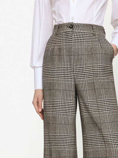 Dolce & Gabbana Check-pattern Virgin Wool Wide-leg Trousers In Grey
