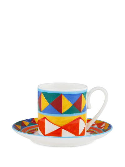 Shop Dolce & Gabbana Geometric-pattern Porcelain Espresso-set In Orange