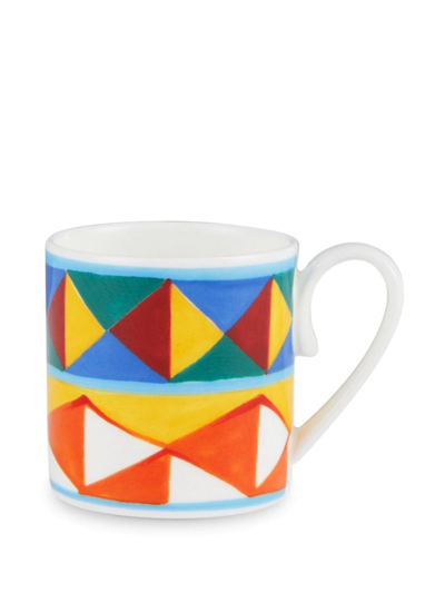 Shop Dolce & Gabbana Geometric-pattern Porcelain Espresso-set In Orange