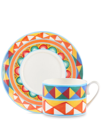 Shop Dolce & Gabbana Caretto-pattern Porcelain Tea-set In Orange