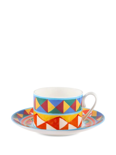 Shop Dolce & Gabbana Caretto-pattern Porcelain Tea-set In Orange