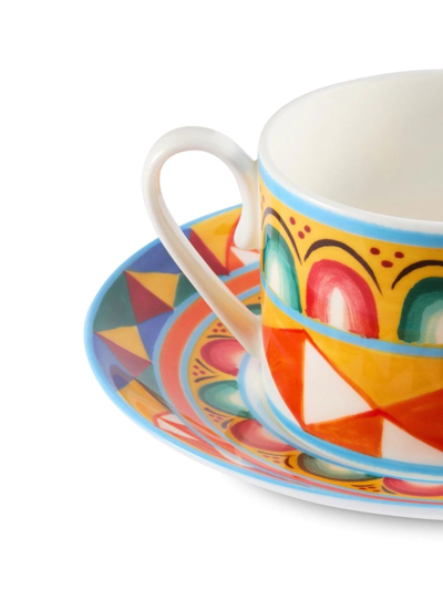 Dolce & Gabbana Caretto-pattern Porcelain Tea-set In Orange