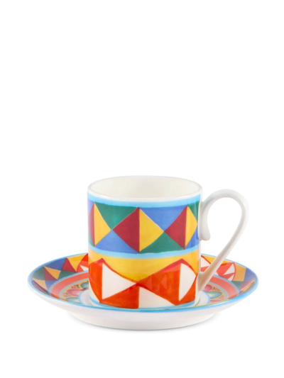 Shop Dolce & Gabbana Geometric-pattern Porcelain Espresso-set In Orange