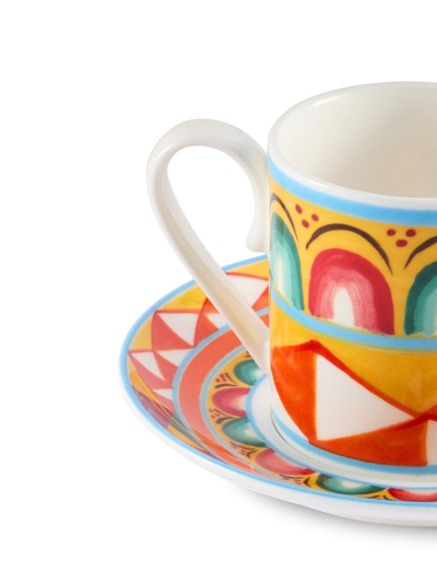 Shop Dolce & Gabbana Geometric-pattern Porcelain Espresso-set In Orange