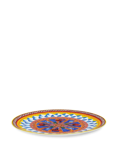 Shop Dolce & Gabbana Carretto-print Porcelain Platter In Red