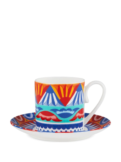 Dolce & Gabbana Geometric-pattern Porcelain Espresso-set In Blau