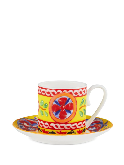 Shop Dolce & Gabbana Geometric-pattern Porcelain Espresso-set In Gelb