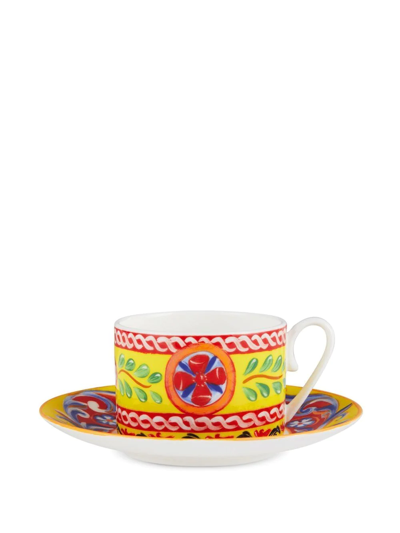 Shop Dolce & Gabbana Caretto-print Porcelain Tea Set In Yellow