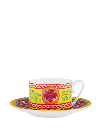 Dolce & Gabbana Caretto-print Porcelain Tea Set In Yellow