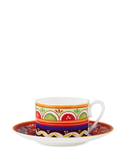 Dolce & Gabbana Geometric-pattern Porcelain Tea-set In Rot