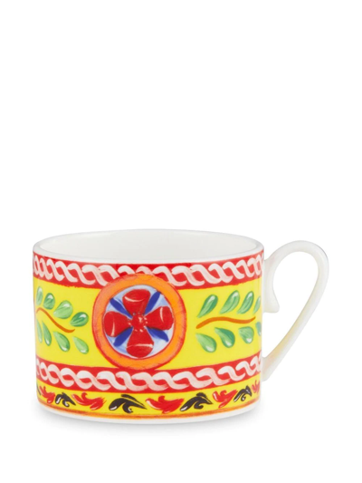 Shop Dolce & Gabbana Caretto-print Porcelain Tea Set In Yellow