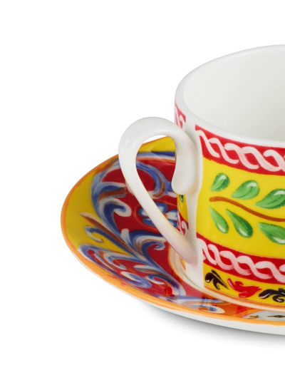 Shop Dolce & Gabbana Caretto-print Porcelain Tea Set In Yellow