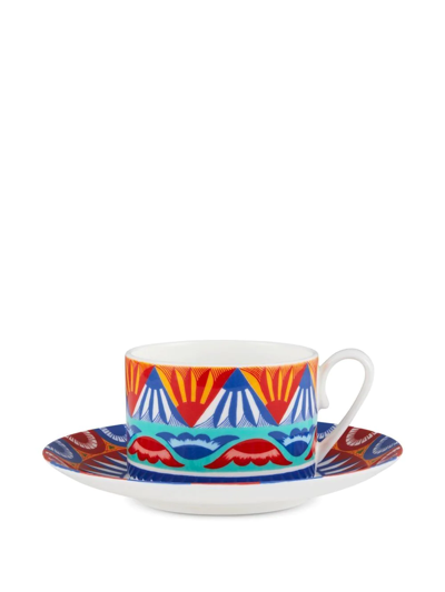 Dolce & Gabbana Geometric-pattern Porcelain Tea-set In Blau