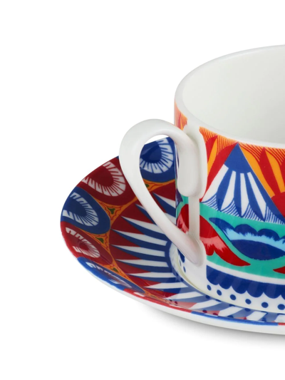 Dolce & Gabbana Geometric-pattern Porcelain Tea-set In Blau