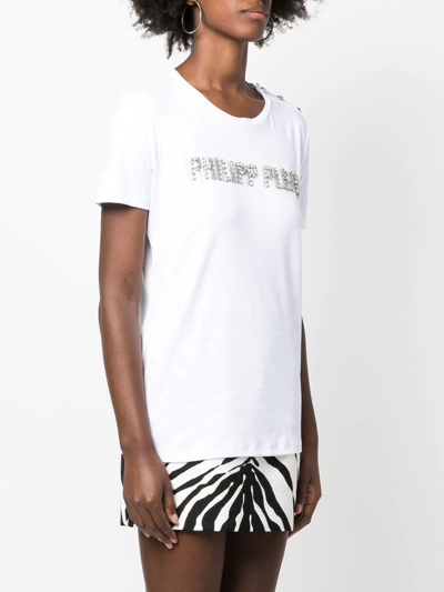 Shop Philipp Plein Logo-embellished Short-sleeve T-shirt In Weiss