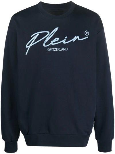 Shop Philipp Plein Logo Crew-neck Sweatshirt In Blau