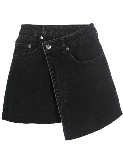 Shop Ksubi Asymmetric Wrap Denim Skirt In Schwarz