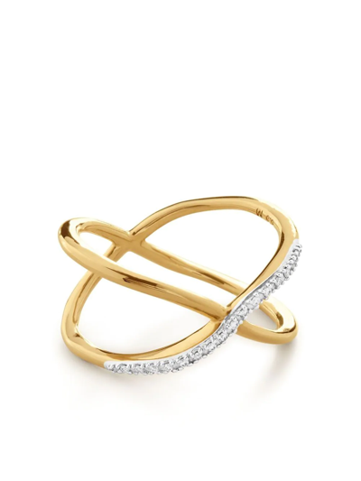 Shop Monica Vinader Riva Diamond Kiss Ring In Gold