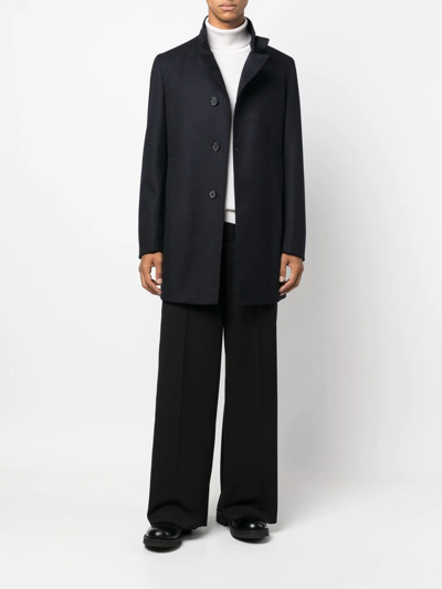 Tagliatore Asymmetric Button Fasten Coat In Blau