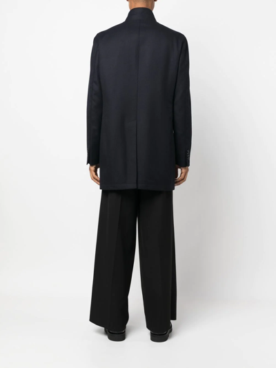 Tagliatore Asymmetric Button Fasten Coat In Blau