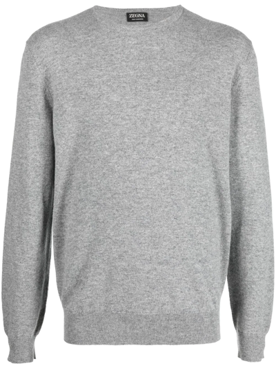 Shop Zegna Crew Neck Cashmere Sweater In Grau