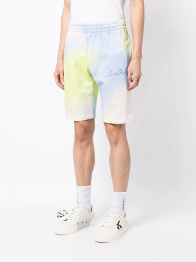 Blue Sky Inn Embroidered-logo Tie-dye Shorts In Blau
