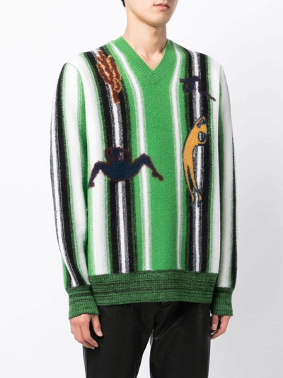 Toga Virilis Striped Ribbed-trim Wool-knit Jumper In Green | ModeSens