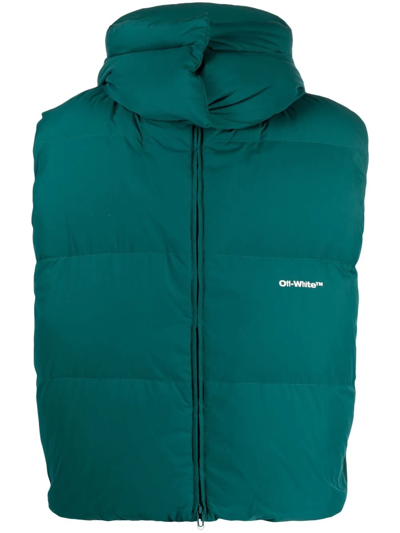 Shop Off-white Logo-print Padded Hooded Gilet In Green