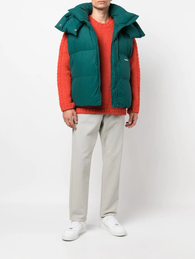 Shop Off-white Logo-print Padded Hooded Gilet In Green
