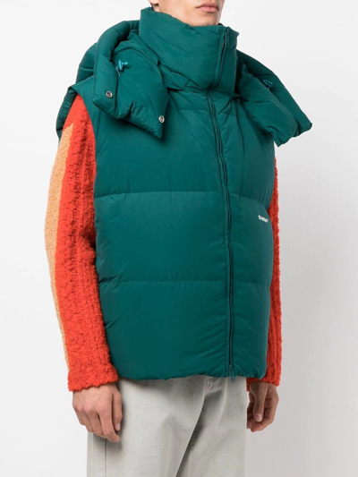 Shop Off-white Logo-print Padded Hooded Gilet In Green