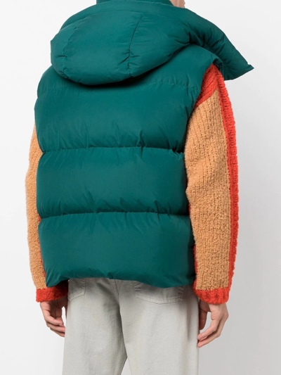 Shop Off-white Logo-print Padded Hooded Gilet In Green