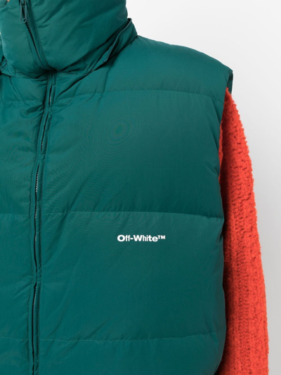 Shop Off-white Logo-print Padded Hooded Gilet In Green