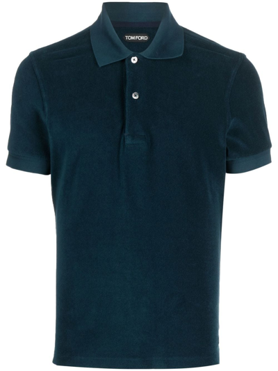 Shop Tom Ford Velour Polo T-shirt In Blue