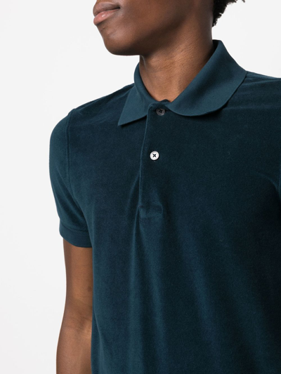Shop Tom Ford Velour Polo T-shirt In Blue