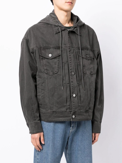 Shop Juunj Drawstring-hood Denim Jacket In Grau