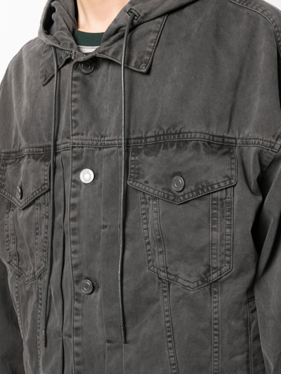 Shop Juunj Drawstring-hood Denim Jacket In Grau
