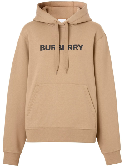 Shop Burberry Logo-print Drawstring Hoodie In Neutrals
