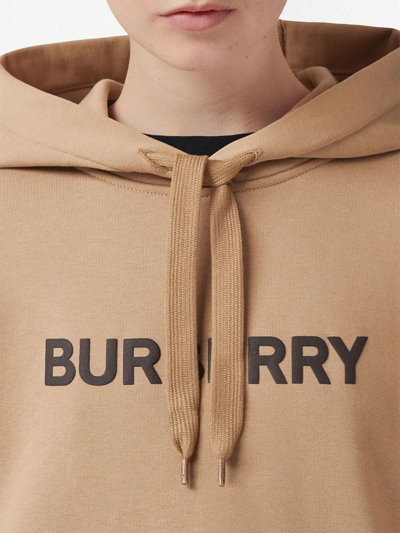 Shop Burberry Logo-print Drawstring Hoodie In Neutrals