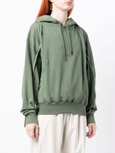 Shop Jacquemus Faded-effect Logo-embroidered Hoodie In Grün
