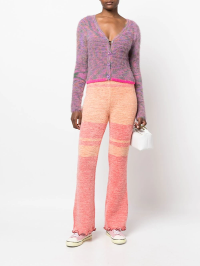 对比边饰图案开衫