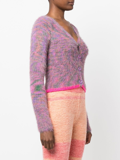 对比边饰图案开衫