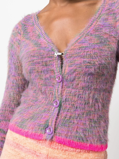 对比边饰图案开衫