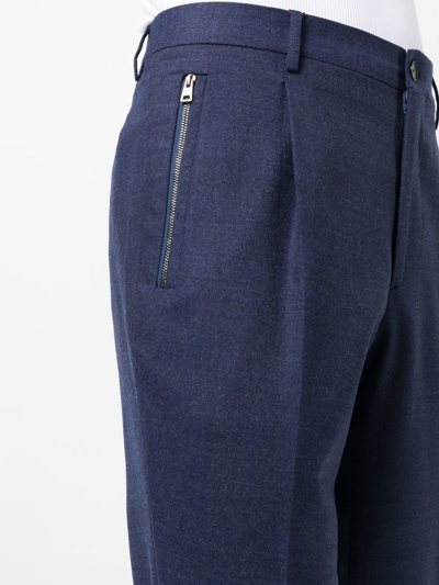 Shop Etro Pleated Wool-blend Trousers In Blau