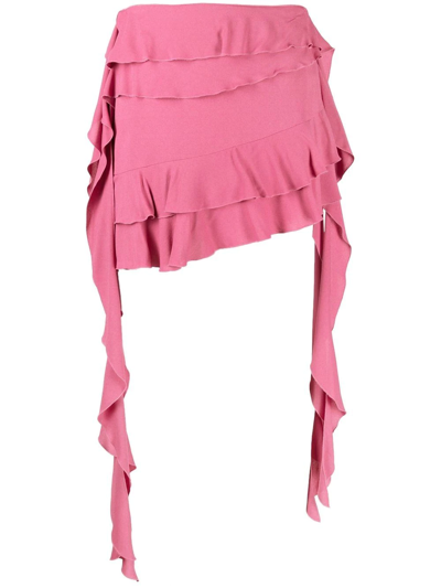 Shop Blumarine Asymmetric Ruffle Mini Skirt In Rosa