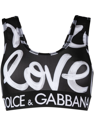 Shop Dolce & Gabbana Logo-waistband Sports Bra In Schwarz
