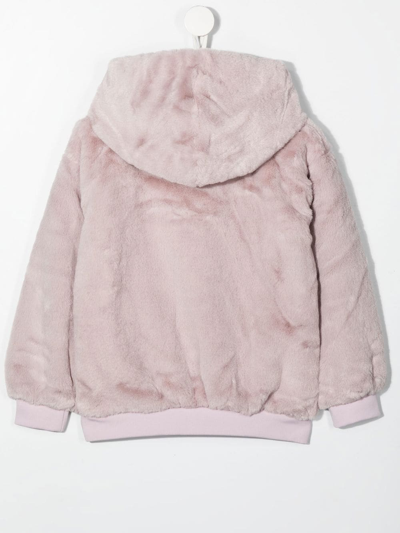 Shop Molo Faux-fur Long-sleeve Hoodie In Violett