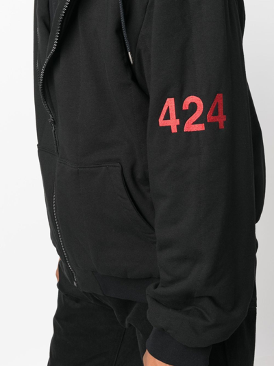 Shop 424 Logo-print Zipped Hoodie In Schwarz