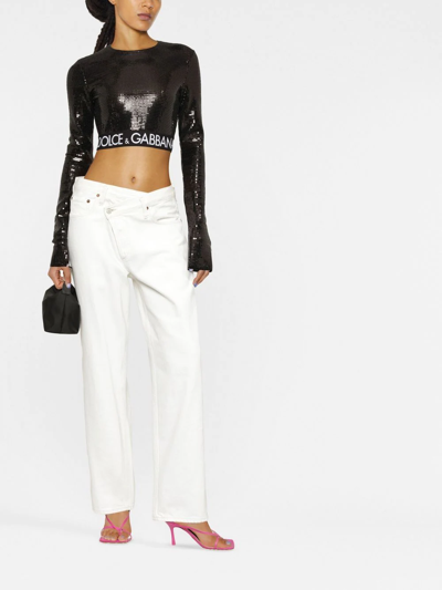 Dolce & Gabbana Sequined Cropped Top In Black | ModeSens